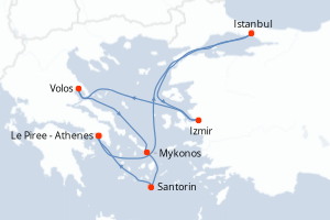 carte itinéraire croisière Méditerranée 7 jours au départ du port de Le Piree - Athenes