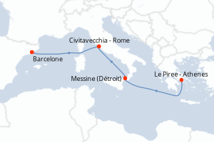 carte itinéraire croisière Sicile 5 jours au départ du port de Le Piree - Athenes