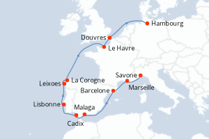 carte itinéraire croisière Europe du Nord 13 jours au départ du port de Savone