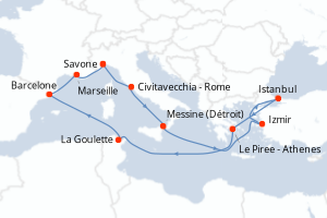 carte itinéraire croisière Sicile 14 jours au départ du port de Savone