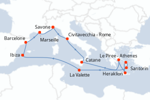 carte itinéraire croisière Sicile 14 jours au départ du port de Savone