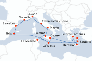 carte itinéraire croisière Sicile 18 jours au départ du port de Catane