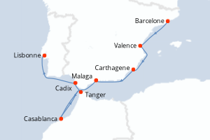 carte itinéraire croisière Atlantique 10 jours au départ du port de Barcelone