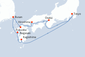 Carte de l'itinéraire de croisière Tokyo-Tokyo d'une durée de 10 jours