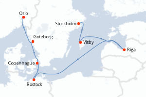 carte itinéraire croisière Europe du Nord 7 jours au départ du port de Stockholm