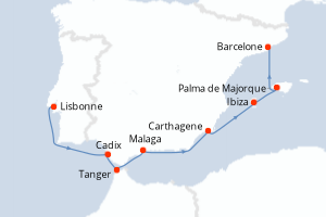 carte itinéraire croisière Méditerranée 8 jours au départ du port de Lisbonne
