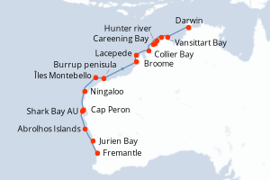 carte itinéraire croisière Australie Nouvelle Zélande 20 jours au départ du port de Fremantle