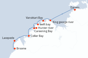 carte itinéraire croisière Australie Nouvelle Zélande 10 jours au départ du port de Broome