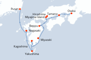 Carte de l'itinéraire de croisière Osaka-Pusan d'une durée de 8 jours