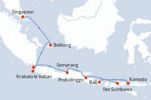 Carte de l'itinéraire de croisière Bali-Singapour d'une durée de 12 jours