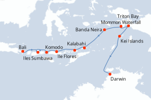 carte itinéraire croisière Australie Nouvelle Zélande 12 jours au départ du port de Bali