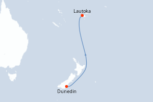 carte itinéraire croisière Australie Nouvelle Zélande 7 jours au départ du port de Dunedin