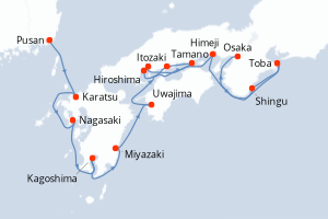 carte itinéraire croisière Asie 12 jours au départ du port de Pusan