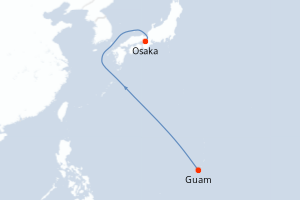 Carte de l'itinéraire de croisière Guam-Osaka d'une durée de 5 jours