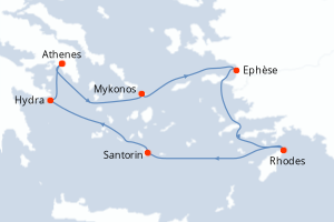 Carte de l'itinéraire de croisière Le Piree - Athenes-Le Piree - Athenes d'une durée de 7 jours