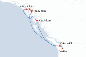 carte itinéraire croisière Alaska 7 jours au départ du port de Seattle