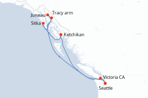 carte itinéraire croisière Alaska 7 jours au départ du port de Seattle