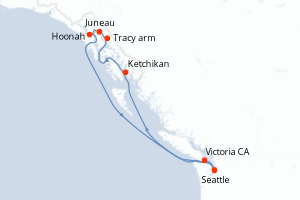 Carte de l'itinéraire de croisière Seattle-Seattle d'une durée de 7 jours