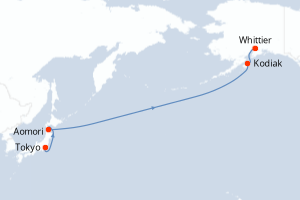 carte itinéraire croisière Transpacifique 12 jours au départ du port de Tokyo