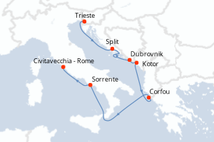 carte itinéraire croisière Adriatique 7 jours au départ du port de Trieste