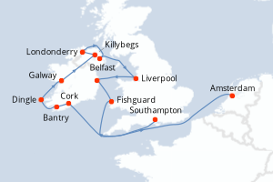 carte itinéraire croisière Europe du Nord 14 jours au départ du port de Southampton
