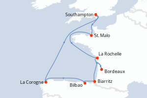 carte itinéraire croisière Europe du Nord 10 jours au départ du port de Southampton