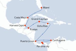 carte itinéraire croisière Canal de Panama 14 jours au départ du port de Miami