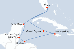 carte itinéraire croisière Caraïbes Bahamas 10 jours au départ du port de Miami