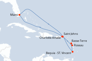 carte itinéraire croisière Caraïbes Bahamas 10 jours au départ du port de Miami