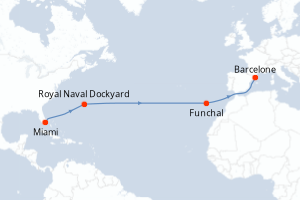 carte itinéraire croisière Transatlantique 14 jours au départ du port de Miami