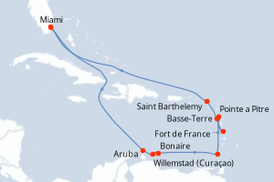 carte itinéraire croisière Caraïbes Bahamas 14 jours au départ du port de Miami