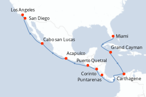 carte itinéraire croisière Amérique du Nord 16 jours au départ du port de Miami