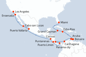 carte itinéraire croisière Amérique du Nord 22 jours au départ du port de Miami