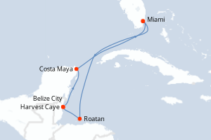 carte itinéraire croisière Caraïbes Bahamas 7 jours au départ du port de Miami
