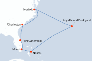 carte itinéraire croisière Caraïbes Bahamas 12 jours au départ du port de Miami
