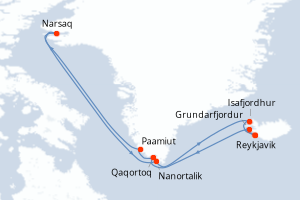 Carte de l'itinéraire de croisière Reykjavik-Reykjavik d'une durée de 10 jours