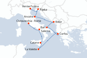 carte itinéraire croisière Sicile 10 jours au départ du port de Venise Fusina