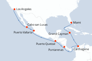 carte itinéraire croisière Caraïbes Bahamas 16 jours au départ du port de Los Angeles