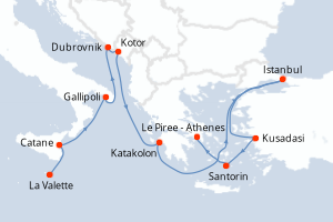 carte itinéraire croisière Sicile 12 jours au départ du port de La Valette