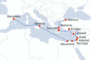 carte itinéraire croisière Sicile 14 jours au départ du port de Barcelone