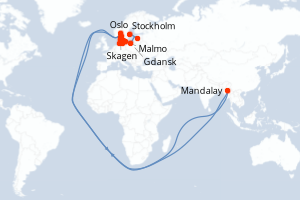 carte itinéraire croisière Europe du Nord 14 jours au départ du port de Oslo