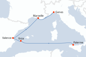 carte itinéraire croisière Sicile 5 jours au départ du port de Palerme