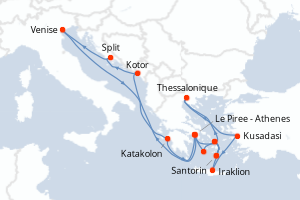 carte itinéraire croisière Méditerranée 14 jours au départ du port de Le Piree - Athenes