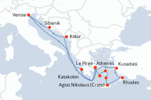 carte itinéraire croisière Méditerranée 14 jours au départ du port de Le Piree - Athenes