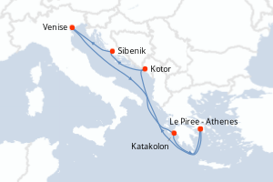 carte itinéraire croisière Méditerranée 7 jours au départ du port de Le Piree - Athenes