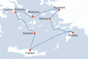 carte itinéraire croisière Méditerranée 4 jours au départ du port de Kusadasi
