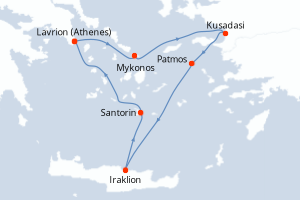 carte itinéraire croisière Méditerranée 3 jours au départ du port de Lavrion (Athenes)
