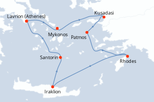 carte itinéraire croisière Méditerranée 4 jours au départ du port de Lavrion (Athenes)