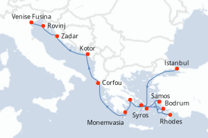 carte itinéraire croisière Méditerranée 14 jours au départ du port de Istanbul