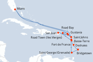 carte itinéraire croisière Caraïbes Bahamas 16 jours au départ du port de Bridgetown